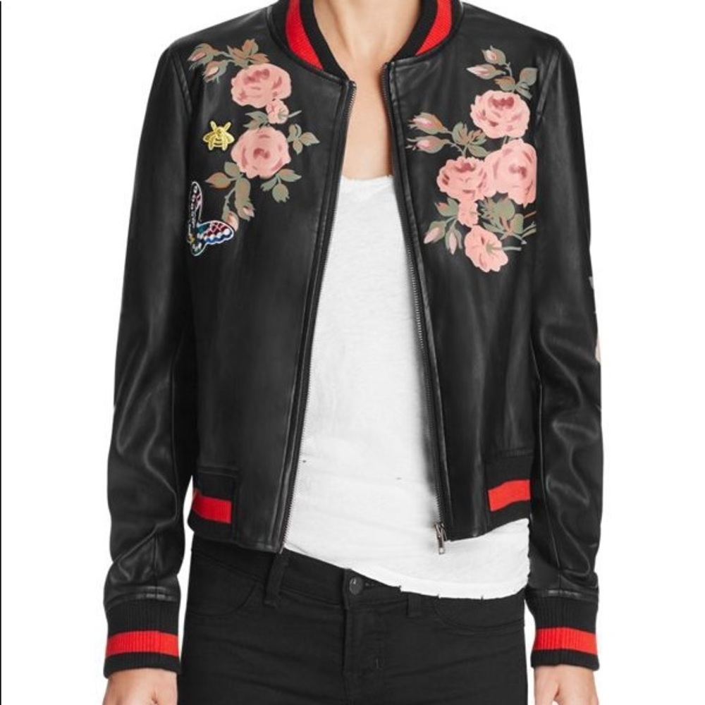 Moto jacket with butterfly and flower - Picture 3 of 7